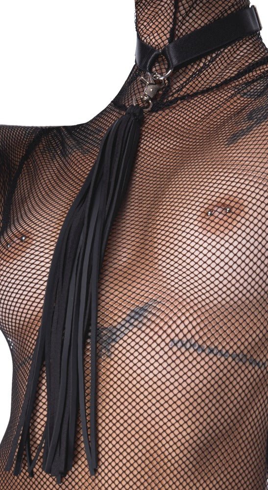 Bad Kitty Wet Look And Mesh Set With Choker And Flogger Size Large - Loveangels