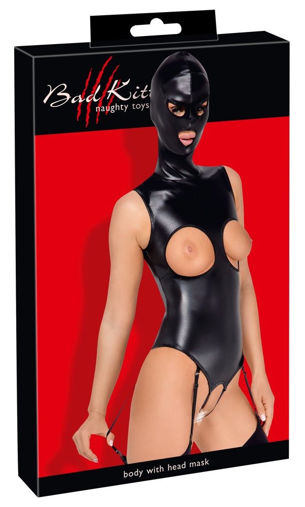 Bad Kitty Wet Look Exposure Bodysuit With Hood - Loveangels