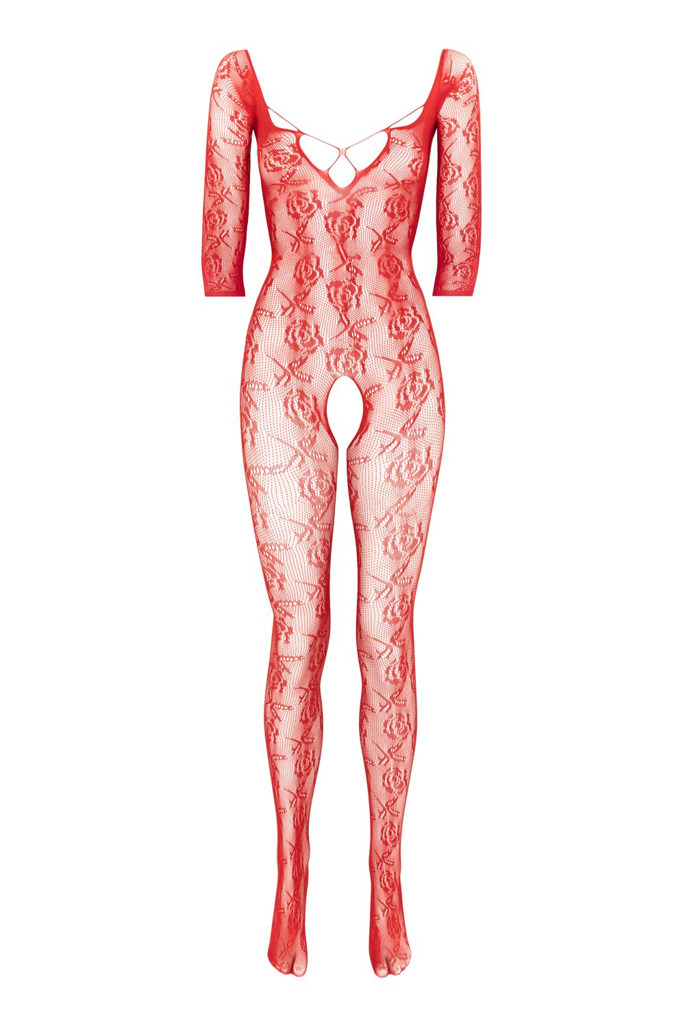 Christine - Open Crotch Lace Rose Bodystocking - Loveangels