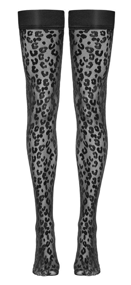Cottelli Leopard Hold Up Stockings - Loveangels