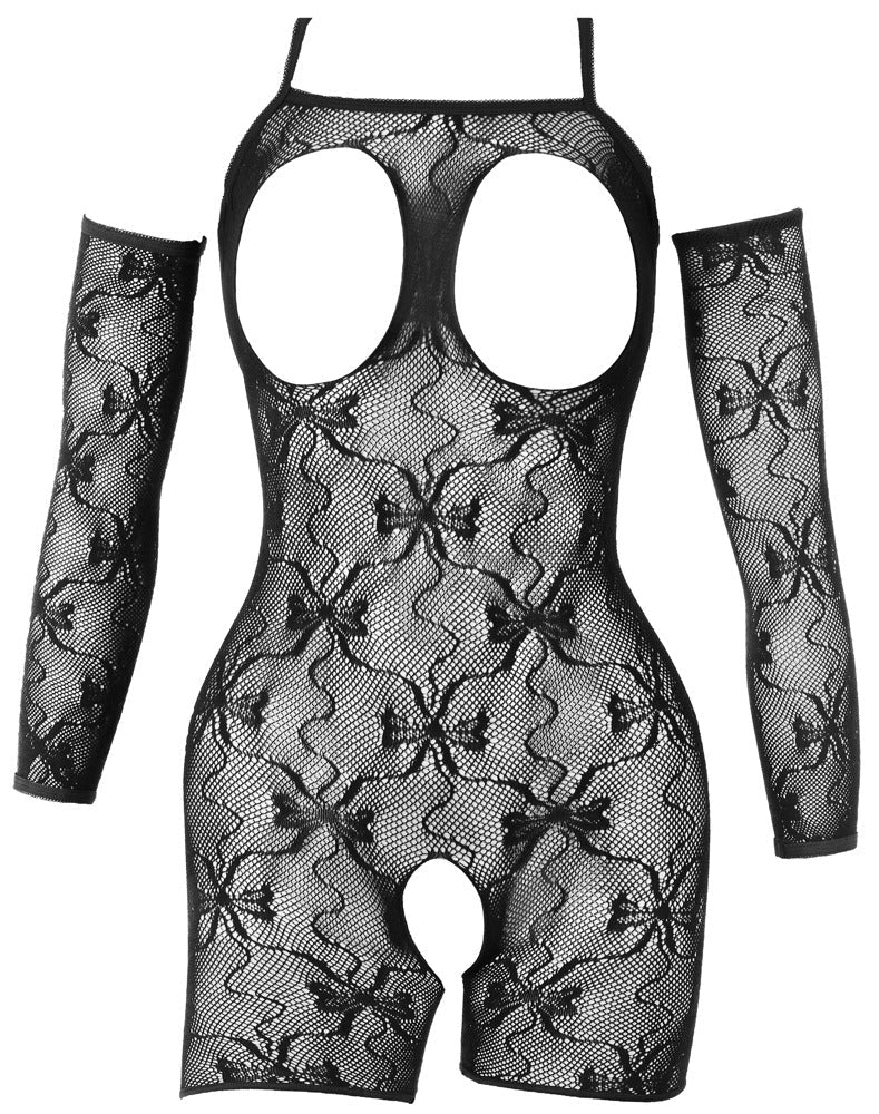 Fantasy by Cottelli Crotchless Cut-Out Catsuit with Arm Warmers - Loveangels