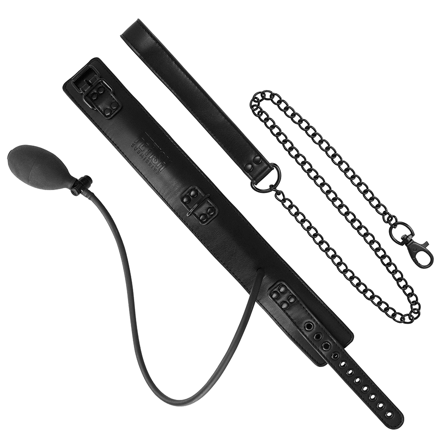 Fetish Submissive Extreme Bondage Inflatable Strangling Collar With Chain - Loveangels