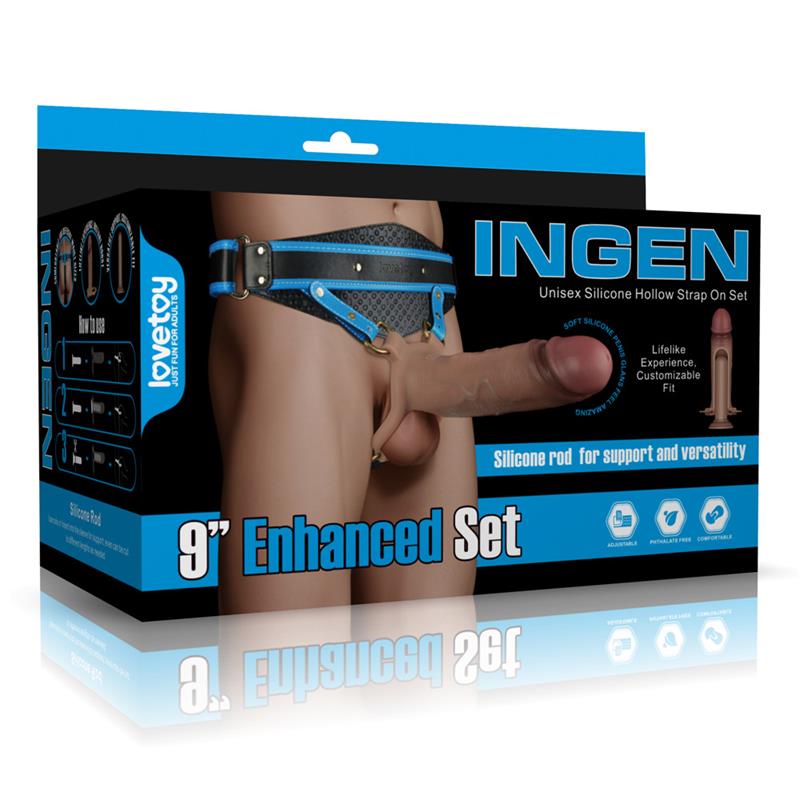 Ingen Adjustable Enhanced Strap On Harness With 9 Inch Hollow Dildo - Loveangels