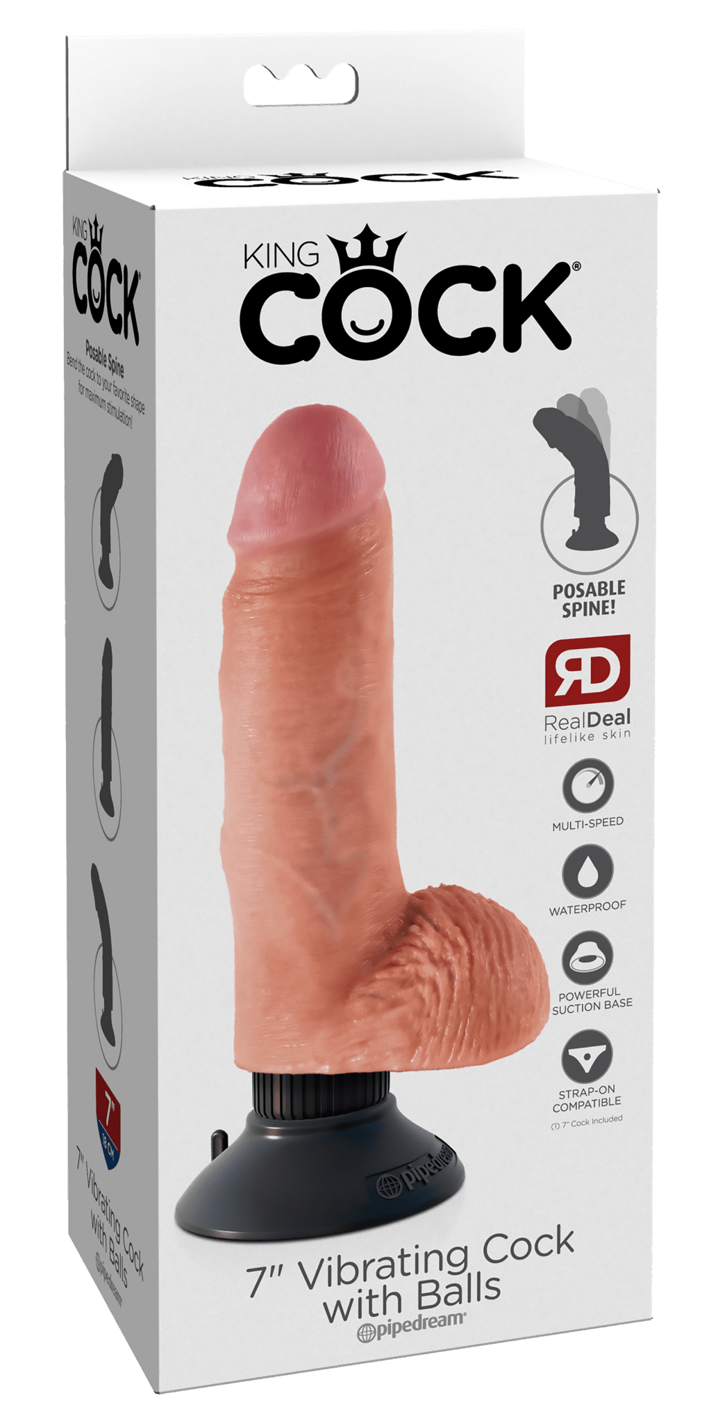 King Cock 7 Inch Vibrating Cock With Balls Light - Loveangels