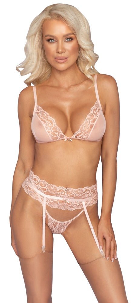 Kissable Lace Bra and Panty Set with Garter Belt - Loveangels