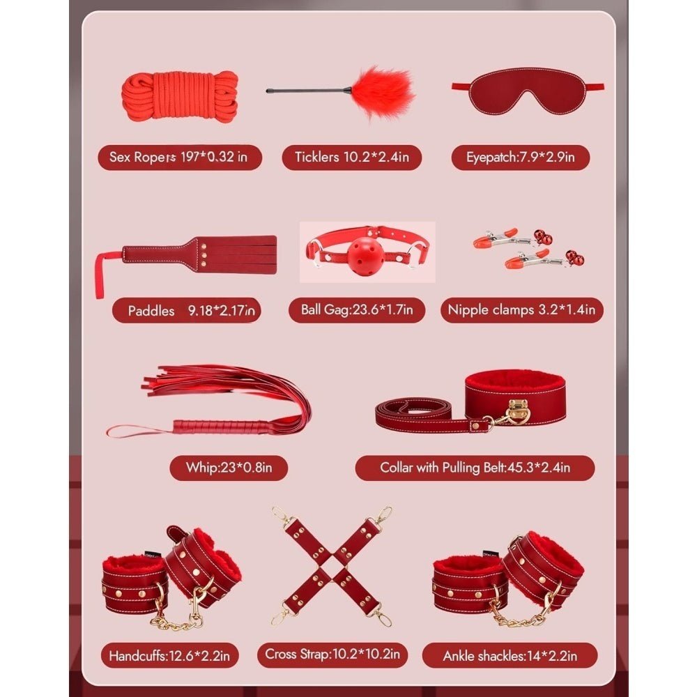 Loveangels 11pc Red BDSM Bondage Set - Loveangels