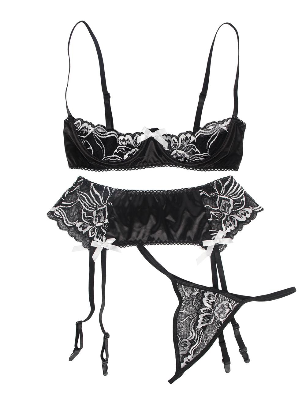 Loveangels 3 Piece Open Bust Bra And Garter Panty Set - Loveangels