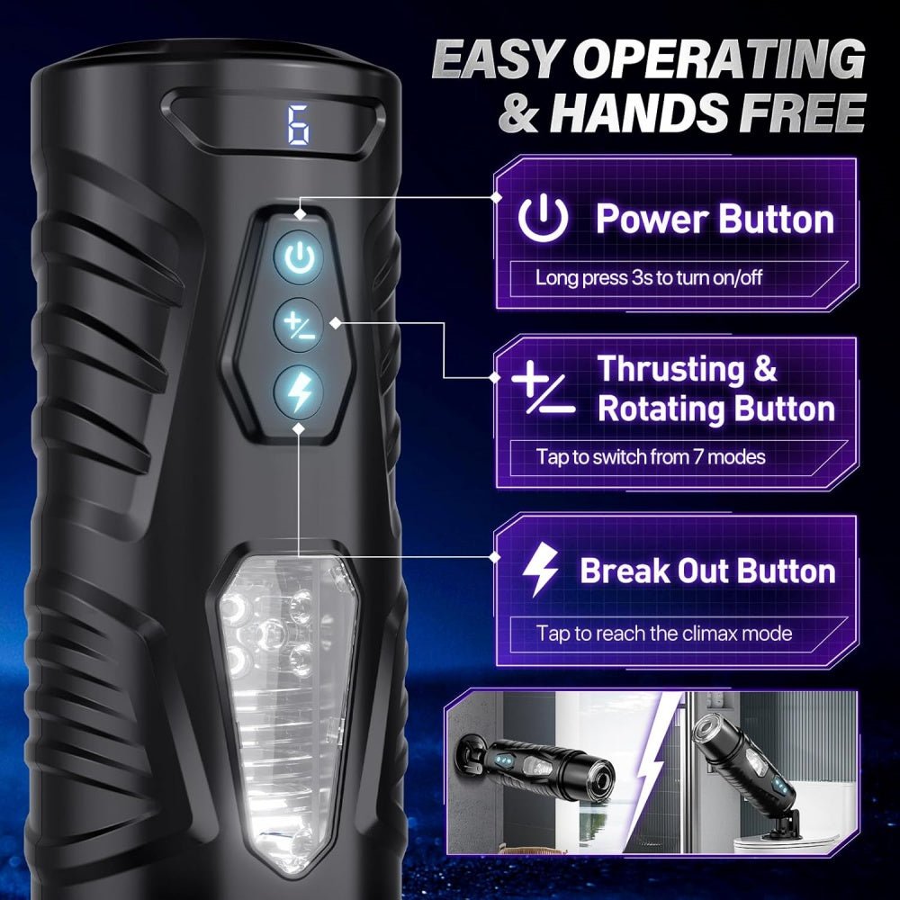 Loveangels Black Knight Thrusting And Rotating Masturbator With Base - Loveangels