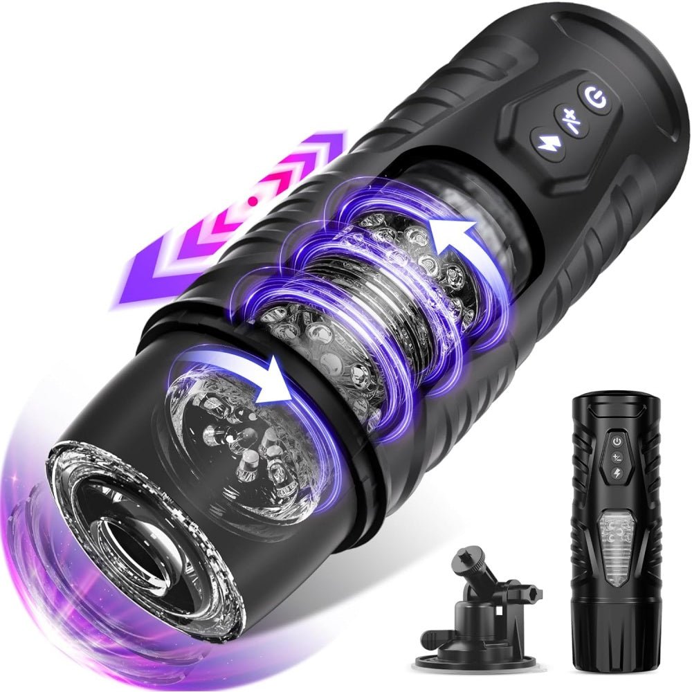Loveangels Black Knight Thrusting And Rotating Masturbator With Base - Loveangels