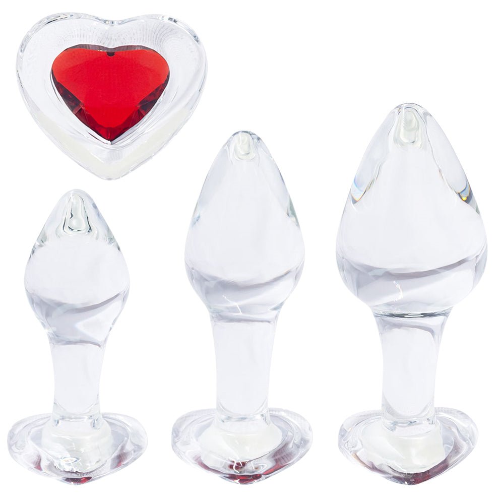 Loveangels Clear Glass Anal Plug Set With Heart Gems - Loveangels