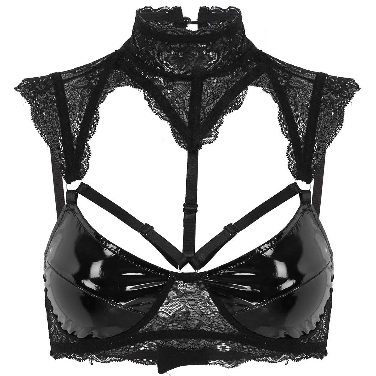 Loveangels Wet Look And Lace Bra - Loveangels