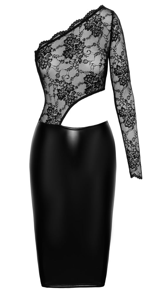 Noir Handmade Off The Shoulder Lace And Wet Look Dress - Loveangels
