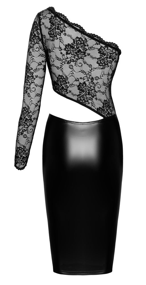 Noir Handmade Off The Shoulder Lace And Wet Look Dress - Loveangels