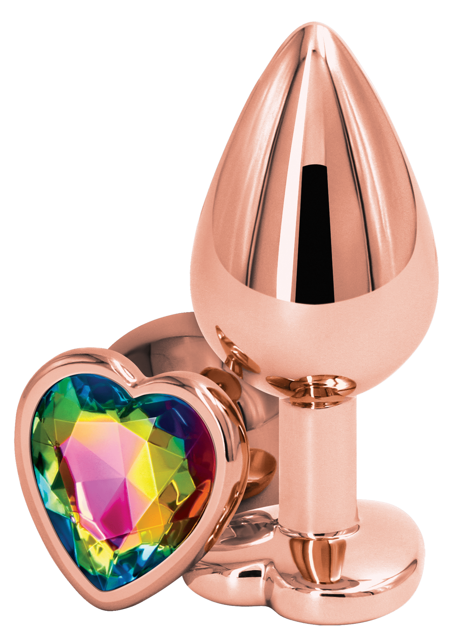 Rear Assets Rose Gold Anal Plug With Rainbow Heart - Loveangels