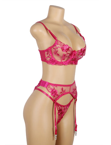 Loveangels Floral Embroidery Underwire Garter Lingerie