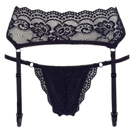 Cottelli Suspender Belt And G-String Set black front