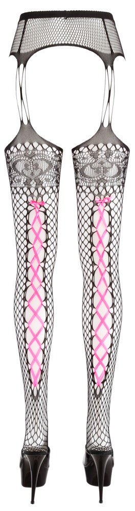 Cottelli Suspender Tights with Pink Lacing back