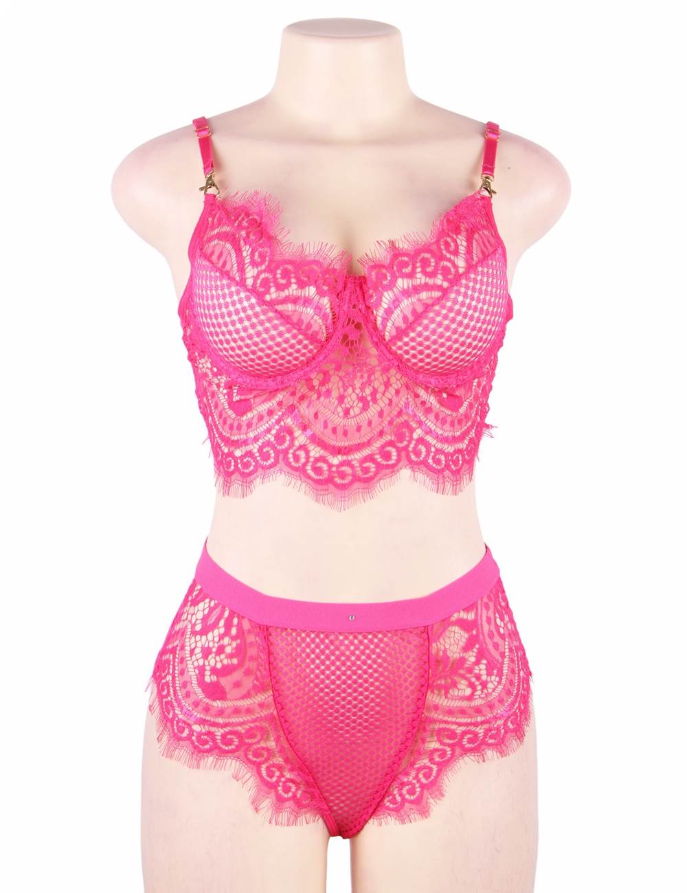 Loveangels Custom Lingerie Lace Bra Set rose red front on mannequin