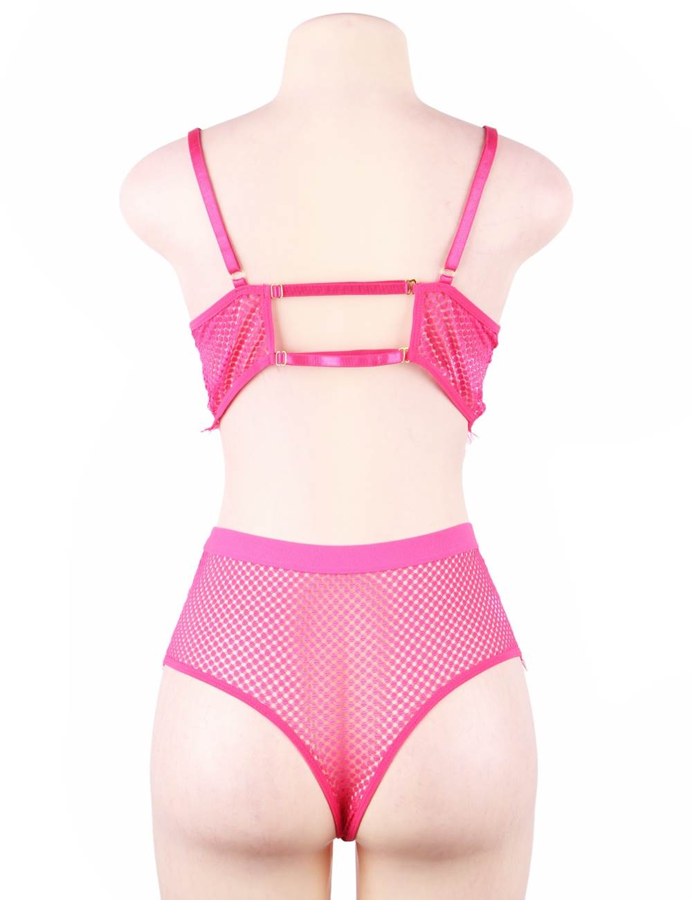 Loveangels Custom Lingerie Lace Bra Set rose red back on mannequin