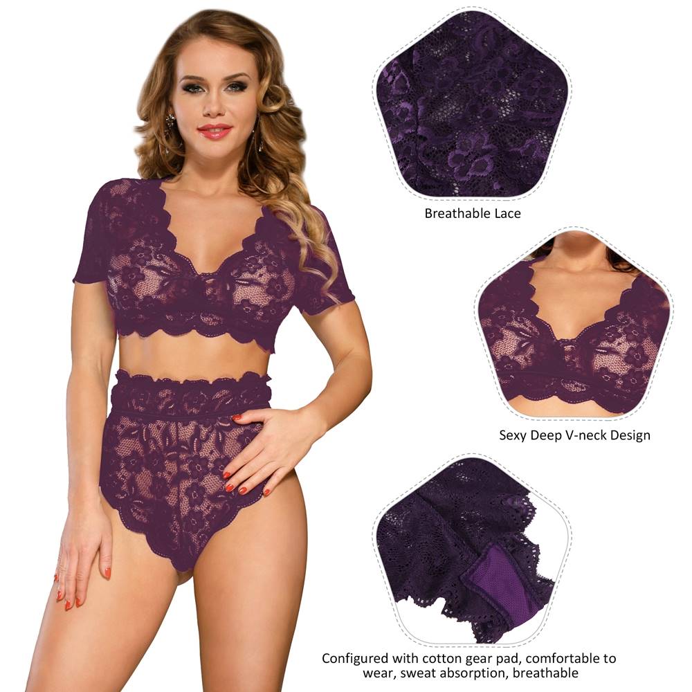 Loveangels High Waist Full Lace Bra Panty Underwear details