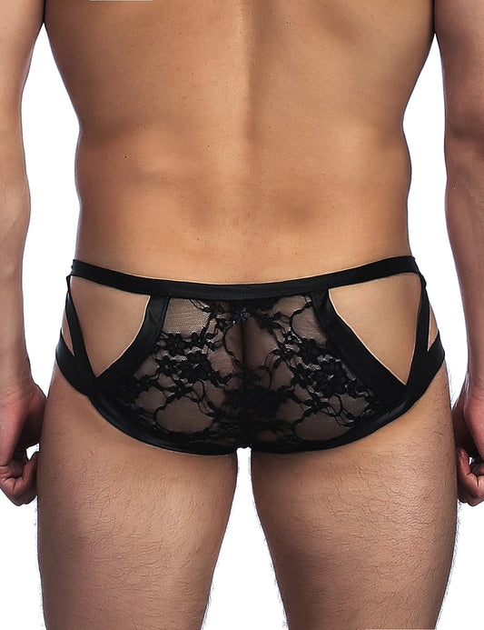 Loveangels Men's Wet-Look And Lace Cut-Out Briefs