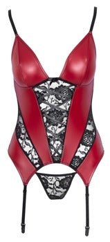 Cottelli Wet Look And Lace Insert Basque - Loveangels