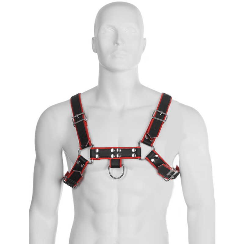 Genuine Leather Body Chain Harness III Black/Red - Loveangels