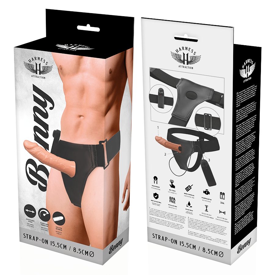 Harness Attraction Benny Vibrating 6.1 Inch Hollow Strap - On - Loveangels
