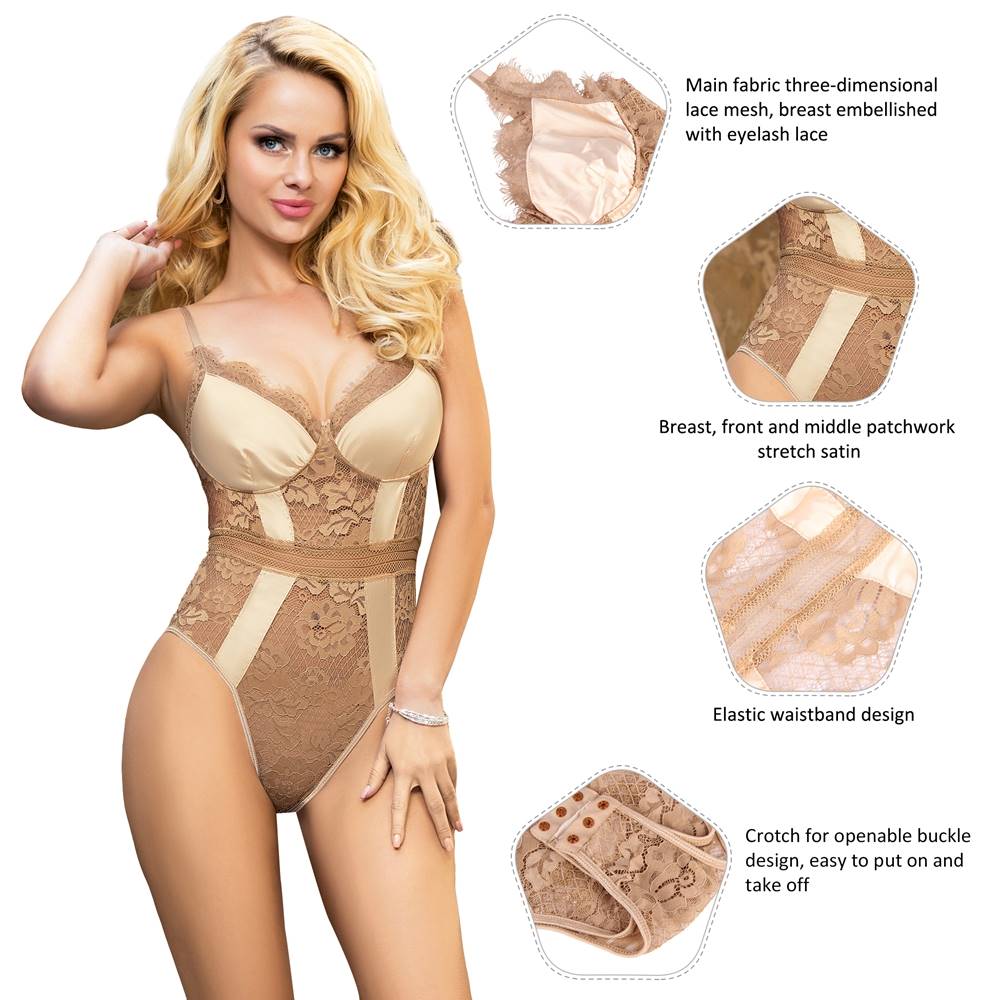 Loveangels High Quality Eyelash Lace Splice Bodysuit - Loveangels