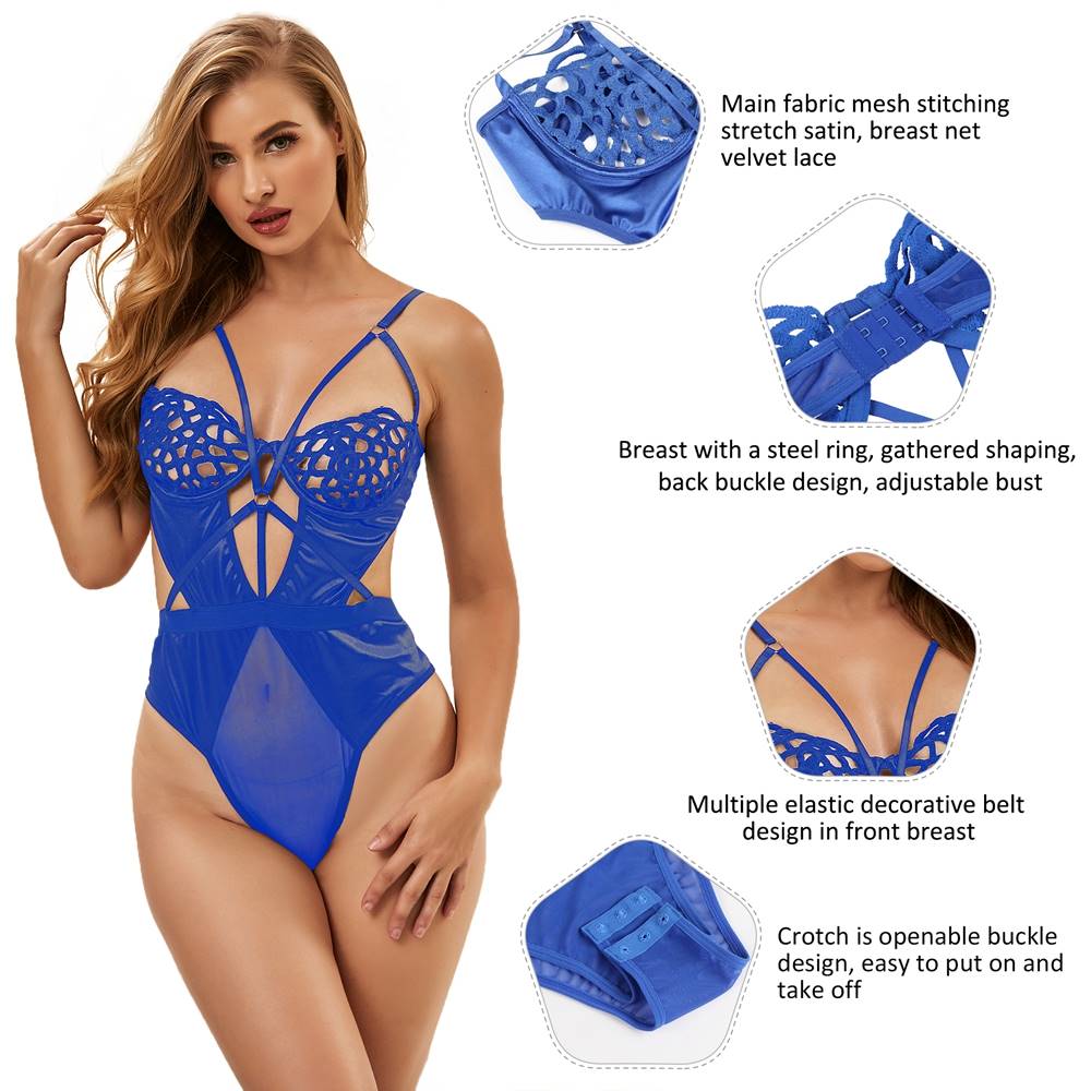 Loveangels Lace Splicing Exquisite Hollow Out Cup Bodysuit - Loveangels