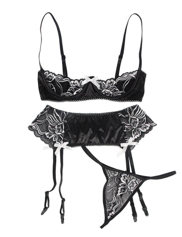Loveangels 3 Piece Open Bust Bra And Garter Panty Set