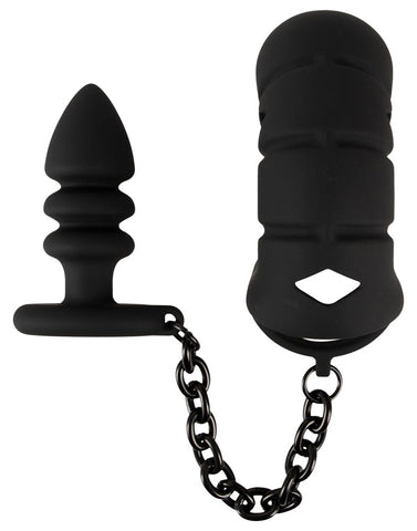 Black Velvets Cock Cage with Butt Plug