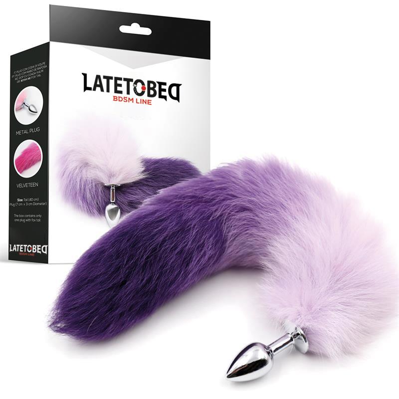 Late To Bed Purple And White Foxy Tail With Small Metal Plug