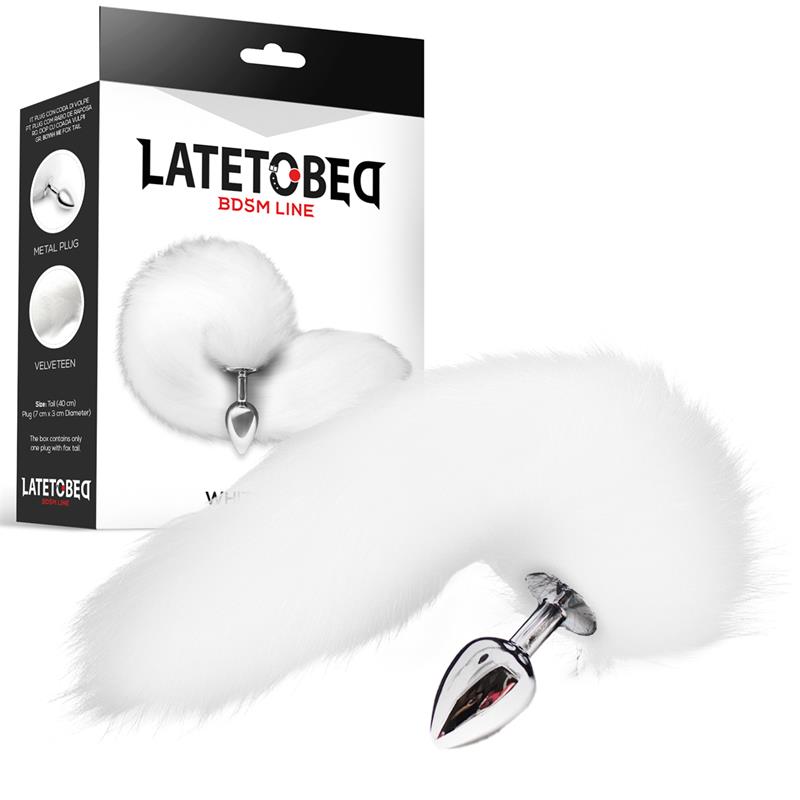 Late To Bed White Foxy Tail With Small Metal Plug