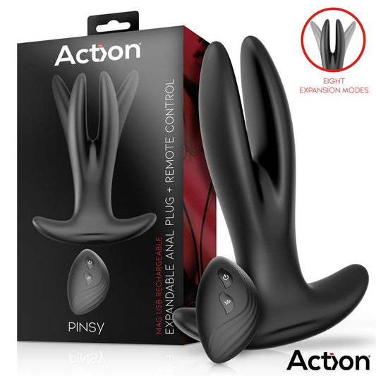 Action Pinsy Expandable Butt Plug With Remote Control toy with remote and box
