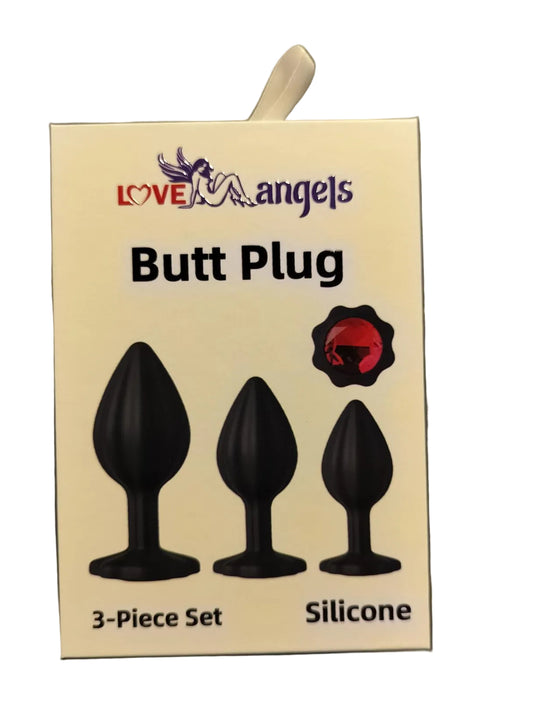 Loveangels Red Gem Base Silicone Butt Plug 3pk