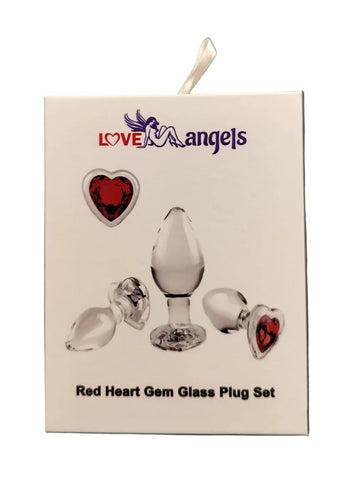 Loveangels Clear Glass Anal Plug Set With Heart Gems