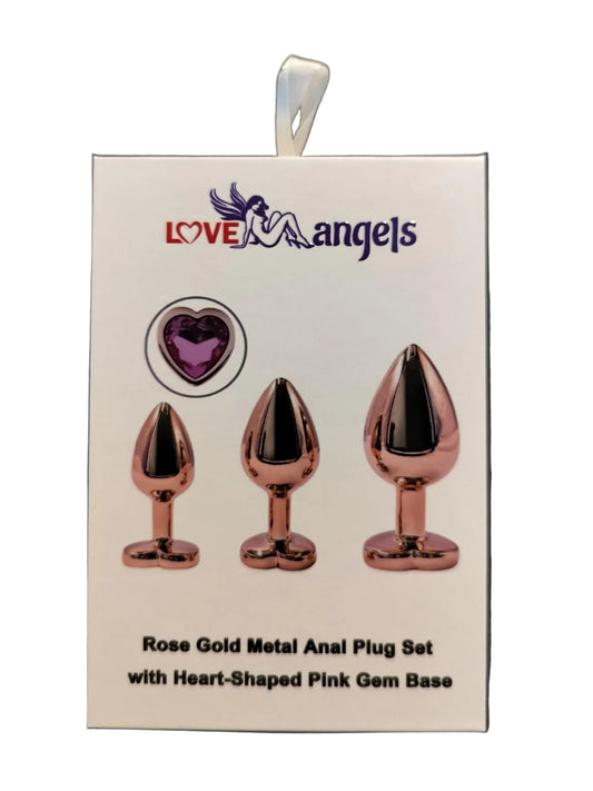 Loveangels Rose Gold Metal Anal Plug Set With Pink Heart Gem Bases