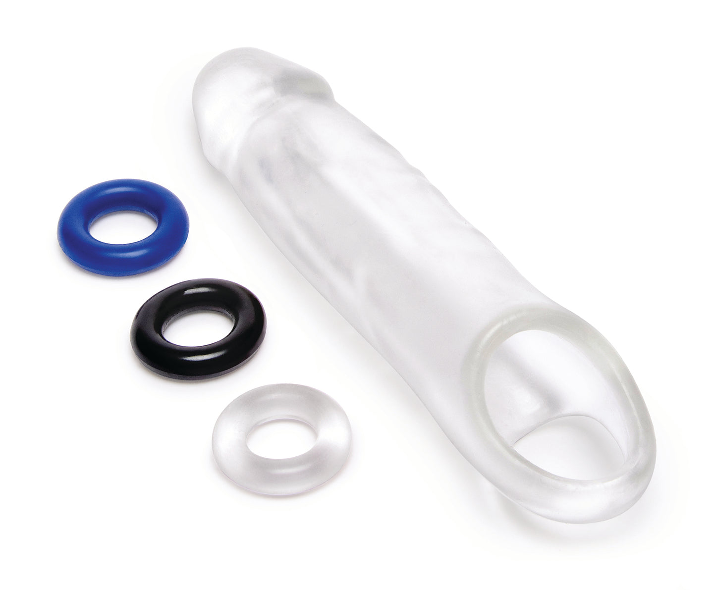Size Up Clear View 1" Penis Extender With Ball Loop And 3 Rings