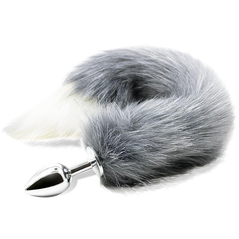 IntoYou Grey And White Fox Tail Small Metal Plug