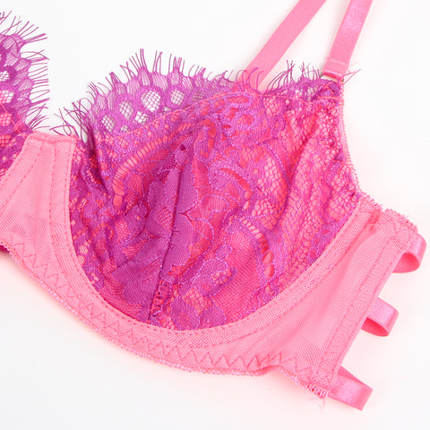 Loveangels Rose Spliced Eyelash Lace Bra Set