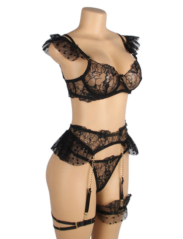 Loveangels Floral And Dot Lace 3pc Set