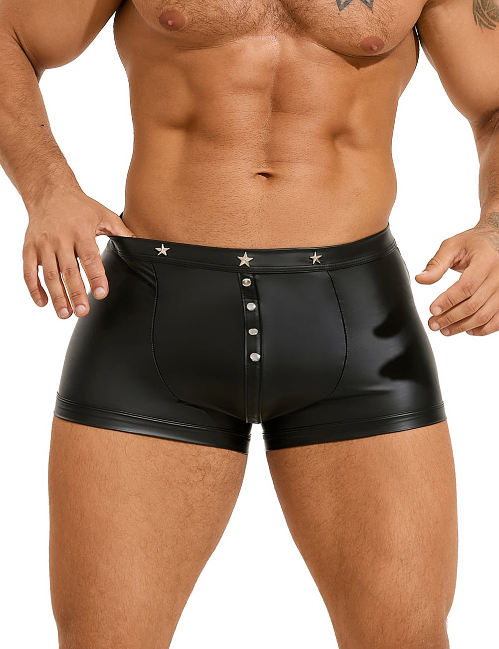 Loveangels Men's Wet Look Shorts With Button Design