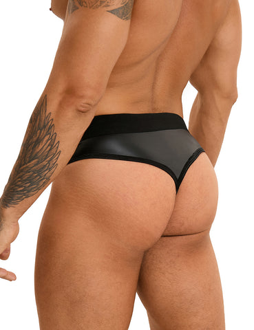 Loveangels Men's PU Cheeky Cut Out Briefs