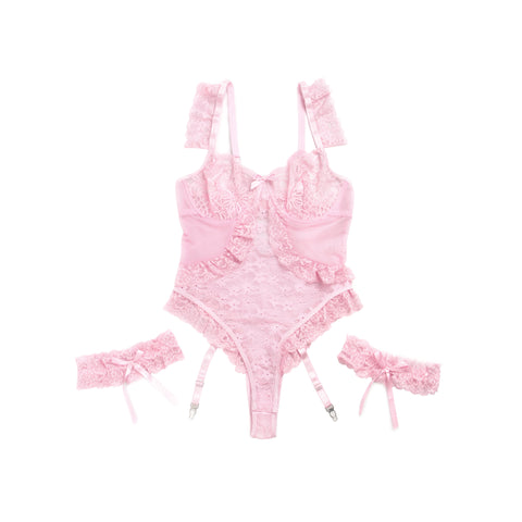 Loveangels Frilly Pink Bodysuit With Thigh Rings