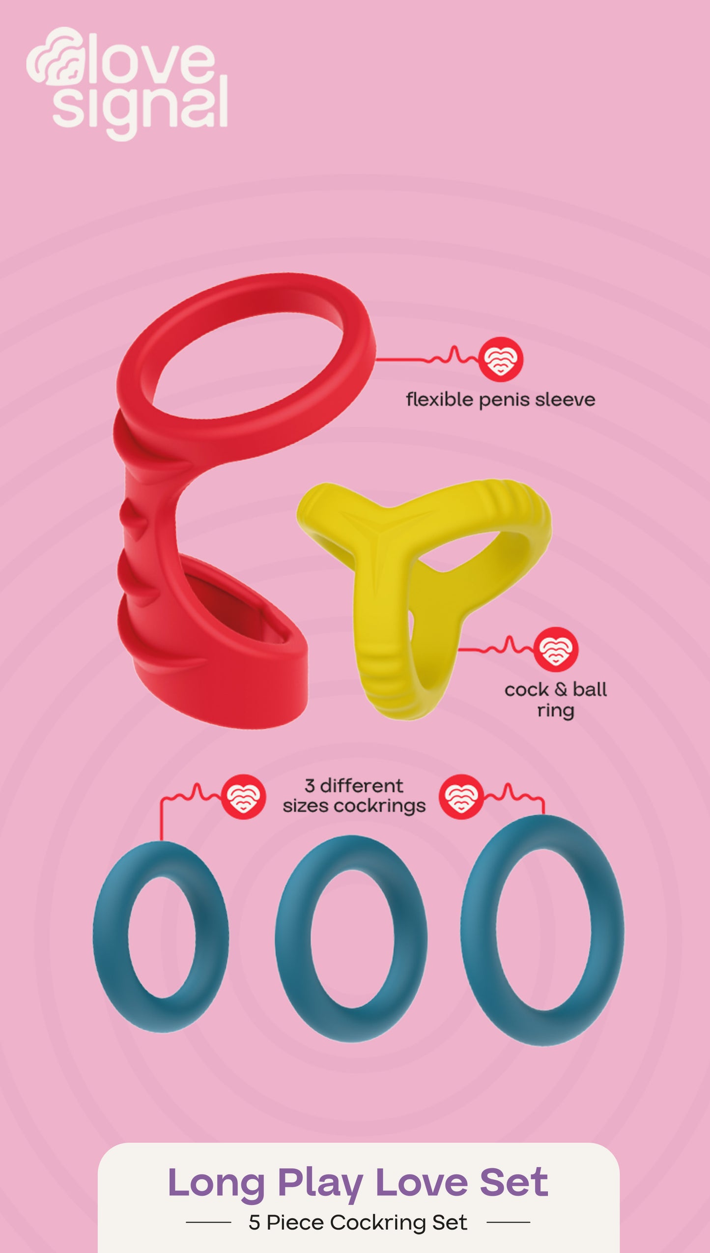 Dreamtoys Love Signal Long Play Love Cock Ring Set