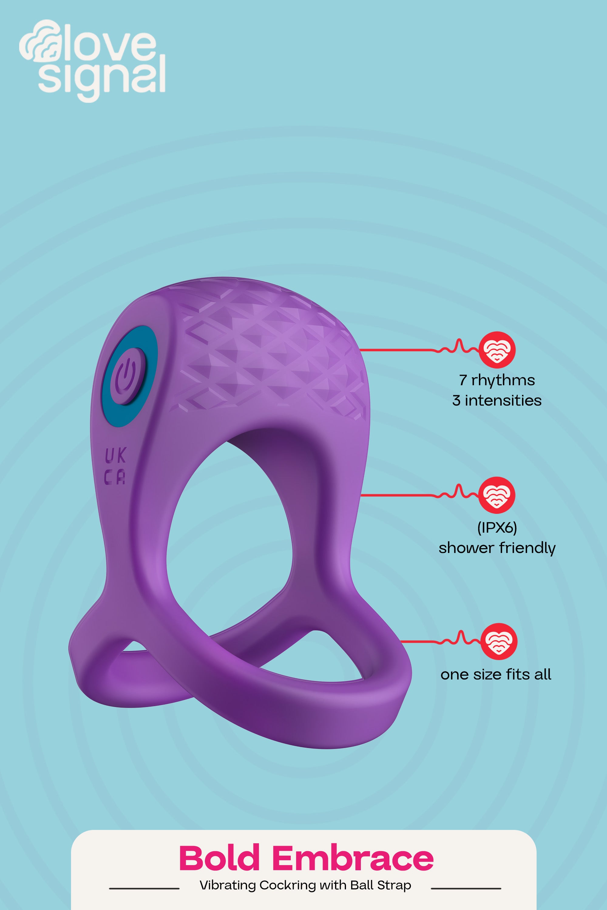 Love Signal Bold Embrace Vibrating Cock Ring With Ball Strap