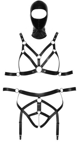 Bad Kitty PU Leather Harness Set With Headmask