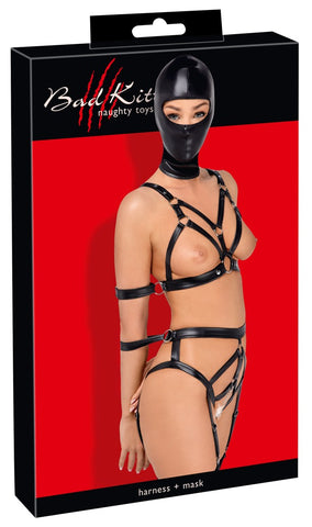 Bad Kitty PU Leather Harness Set With Headmask