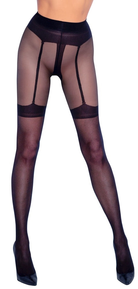 Cottelli Crotchless Tights with Woven Suspender Belt and Straps